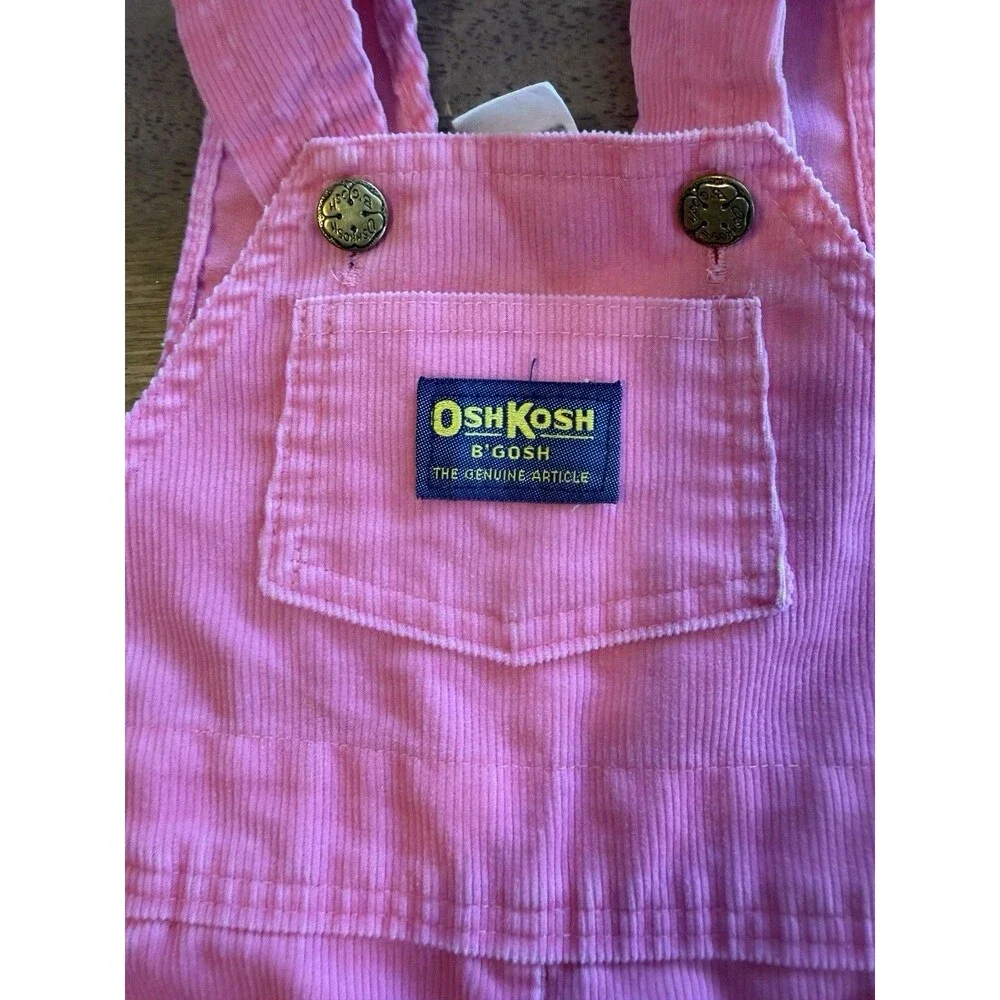 OshKosh Bgosh Vintage Pink Corduroy Vestbak Footed Overalls 6/9 Months USA Girls